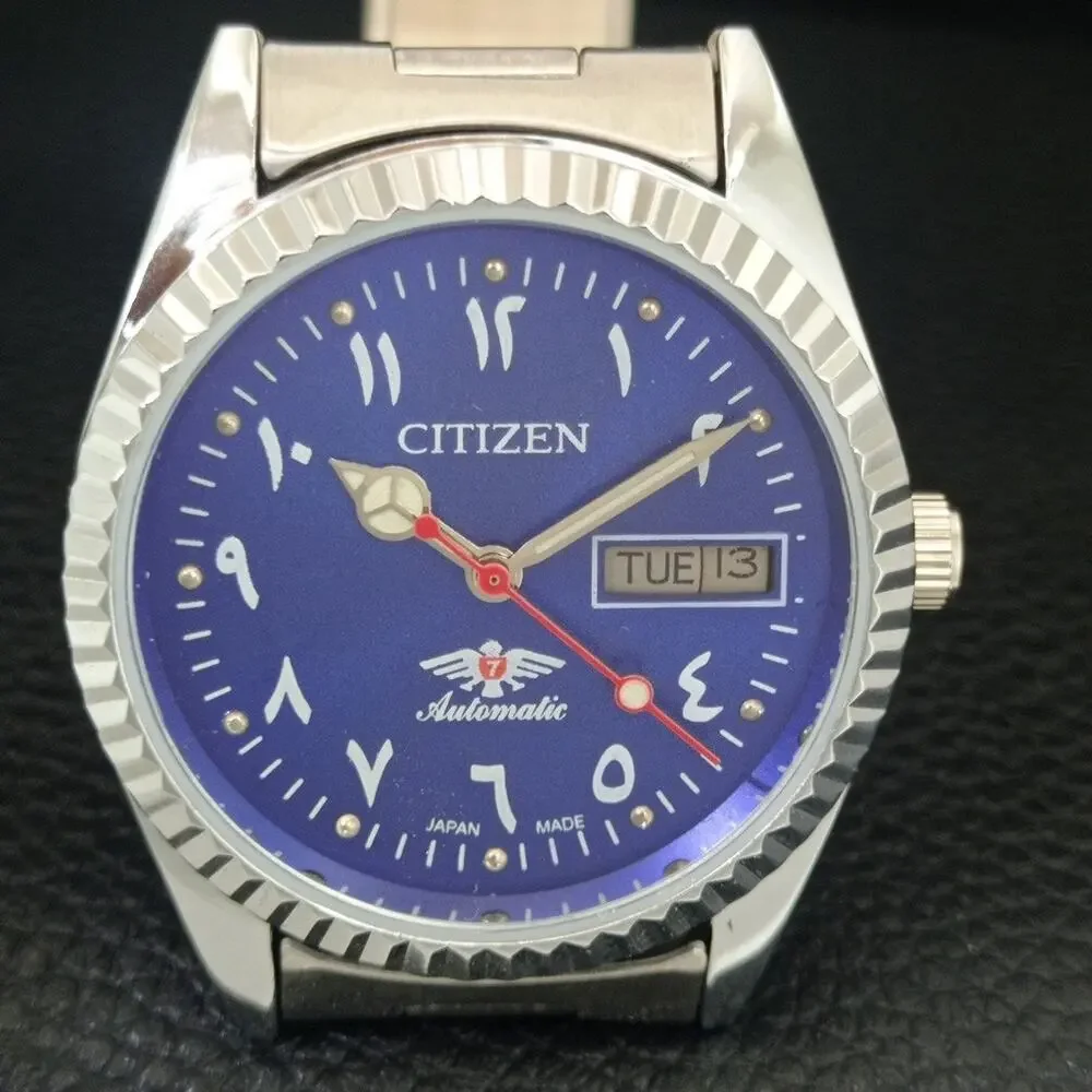 Vintage 1978 Citizen Automatic Mens Silver Watch W/daydate & Blue accents